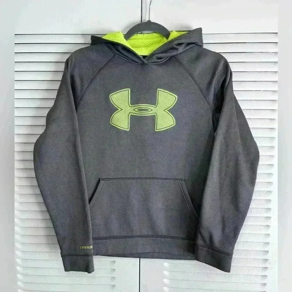 Under Armour Other - Under Armour Youth Size L Large Hoodie Cold Gear Hooded Sweatshirt Gray Green